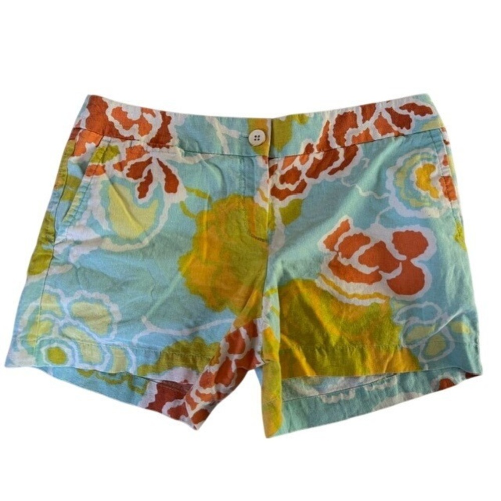 Ann Taylor Loft Womens Size 4 Floral Linen Blend Shorts Turquoise Orange Green